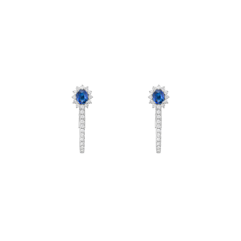 18 Karat White Gold oval sapphire earrings with diamonds