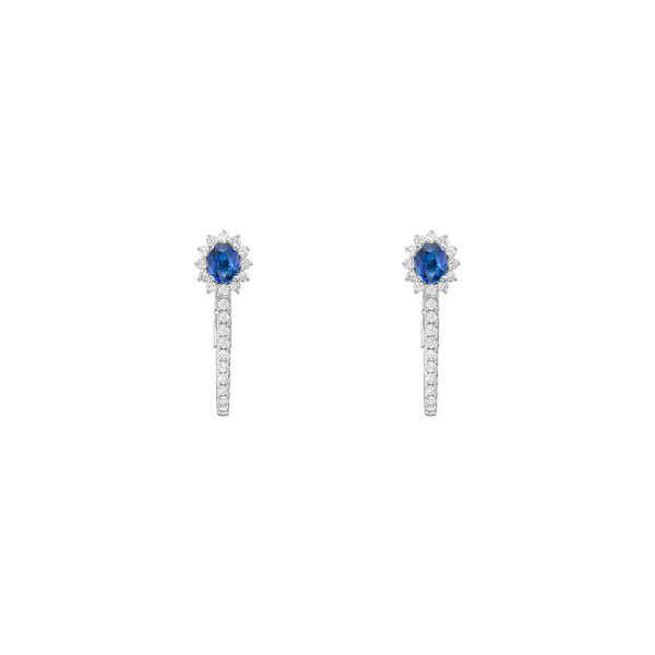 18 Karat White Gold oval sapphire earrings with diamonds