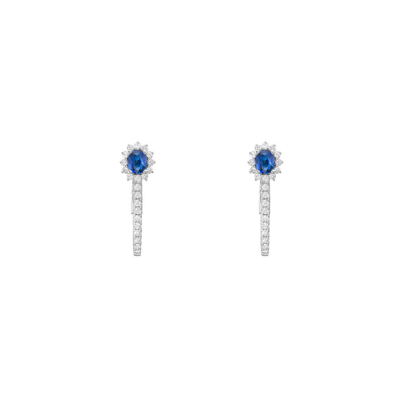 18 Karat White Gold oval sapphire earrings with diamonds