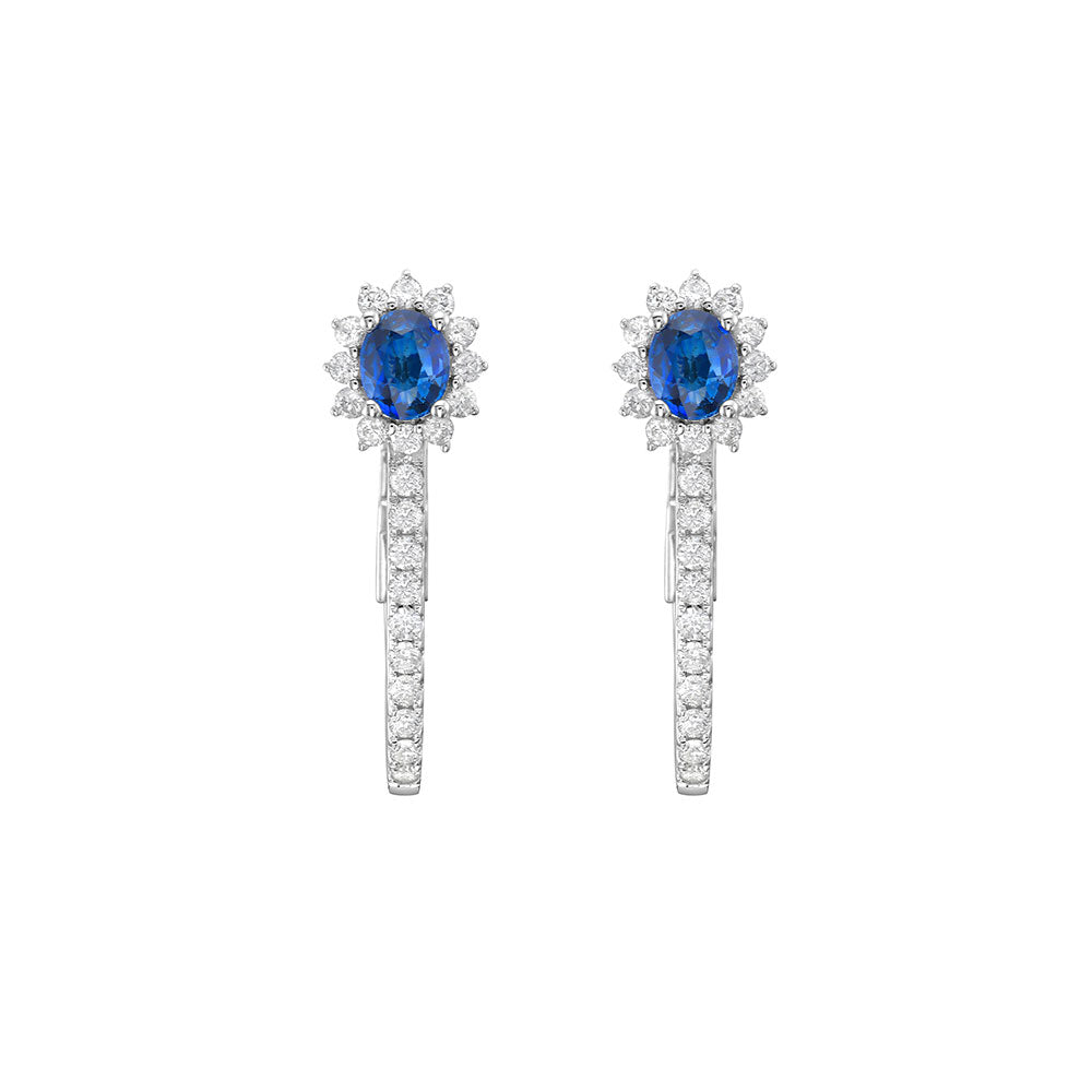 18 Karat White Gold oval sapphire earrings with diamonds