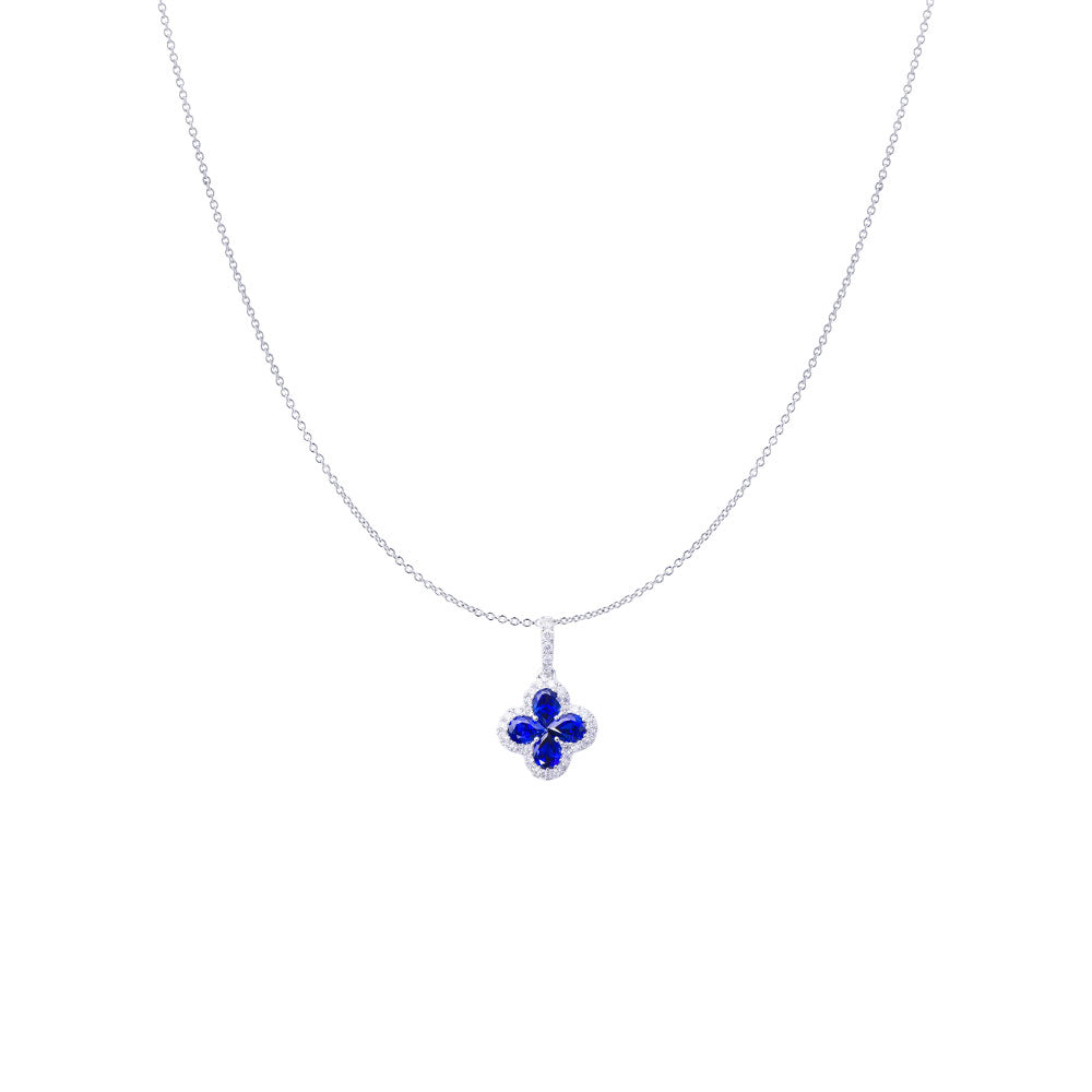 18 Karat White Gold Sapphire Clover Necklace