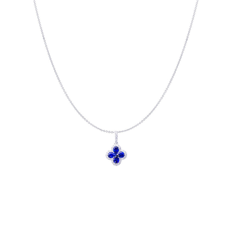 18 Karat White Gold Sapphire Clover Necklace