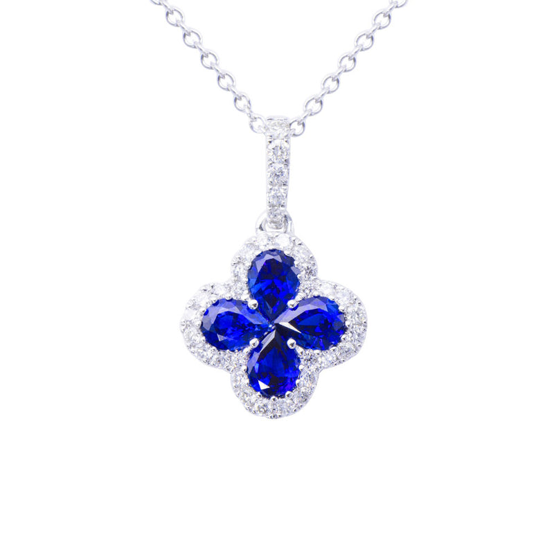 18 Karat White Gold Sapphire Clover Necklace
