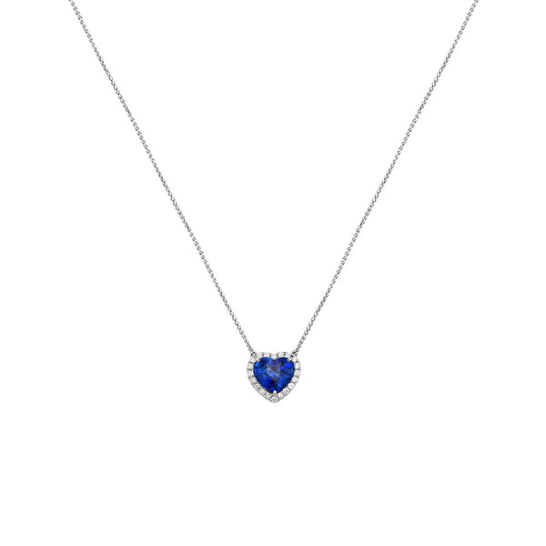 18 Karat White Gold Heart Sapphire Necklace