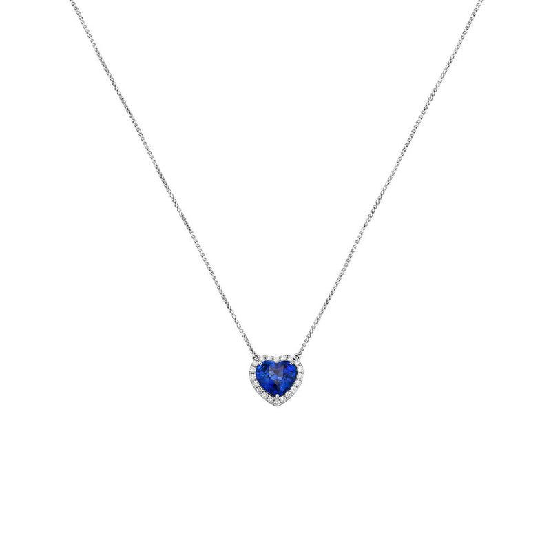 18 Karat White Gold Heart Sapphire Necklace