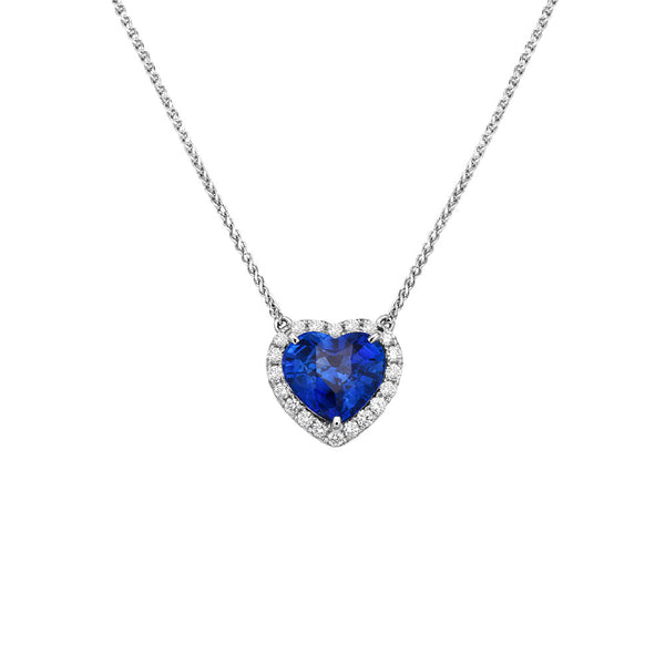 18 Karat White Gold Heart Sapphire Necklace