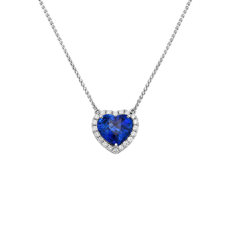 18 Karat White Gold Heart Sapphire Necklace