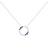 18 Karat White Gold circle necklace With Sapphires and diamonds