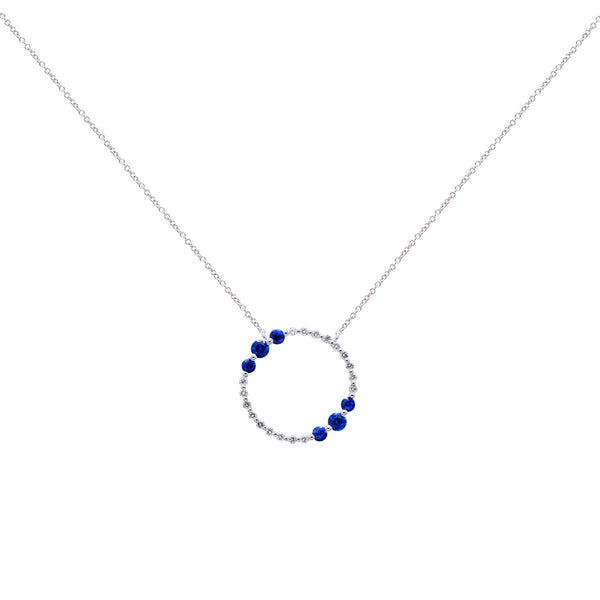 18 Karat White Gold circle necklace With Sapphires and diamonds