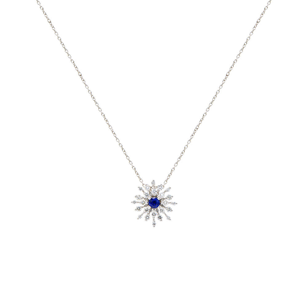 18 Karat White Gold Sapphire and Diamond Starburst Necklace