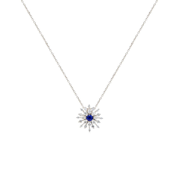 18 Karat White Gold Sapphire and Diamond Starburst Necklace