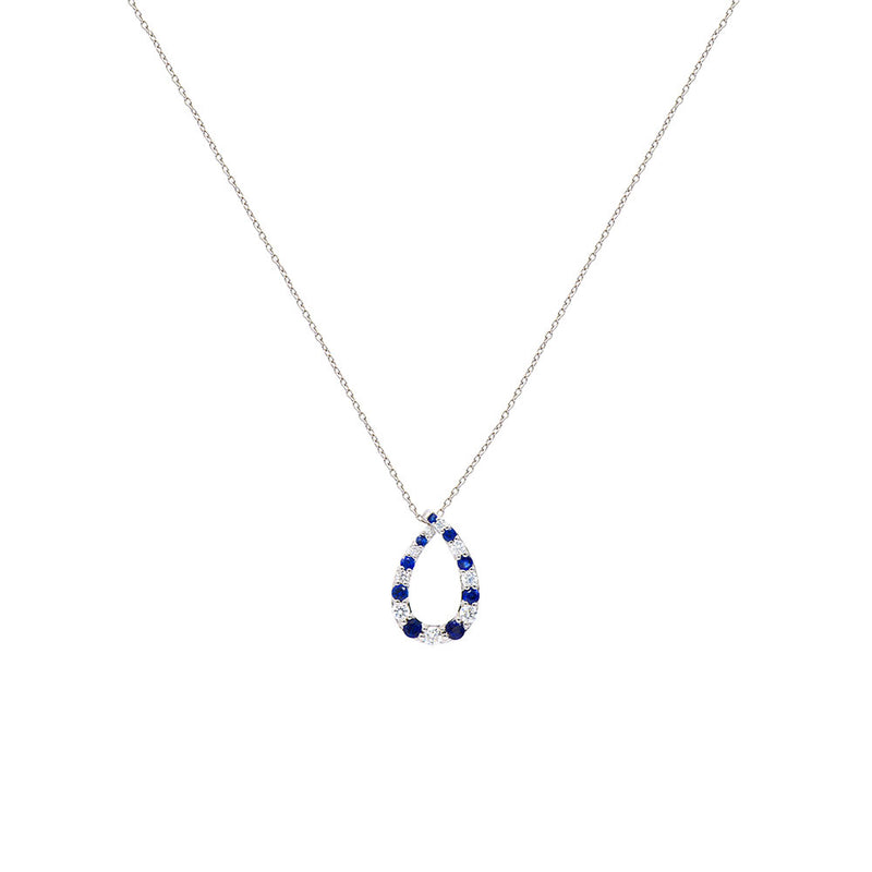 18 Karat White Gold Pear shape necklace with sapphires and diamonds