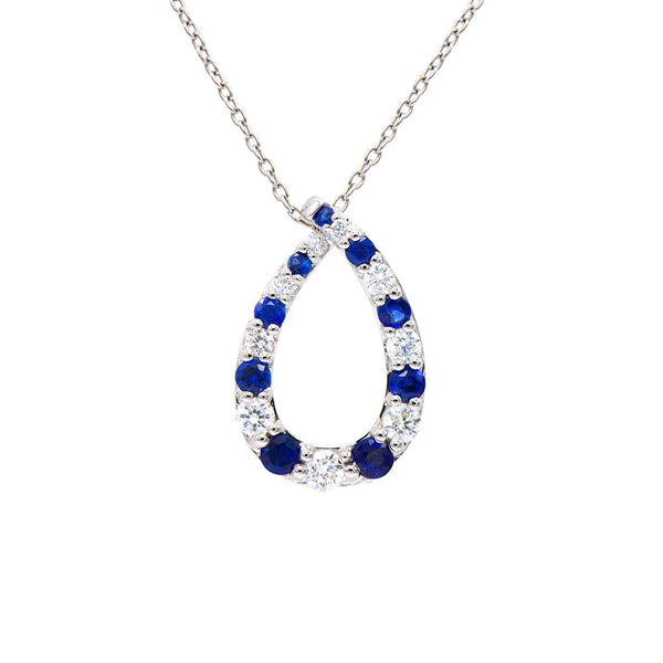 18 Karat White Gold Pear shape necklace with sapphires and diamonds