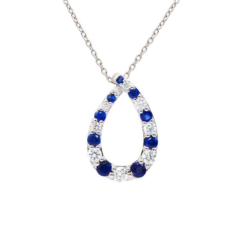 18 Karat White Gold Pear shape necklace with sapphires and diamonds