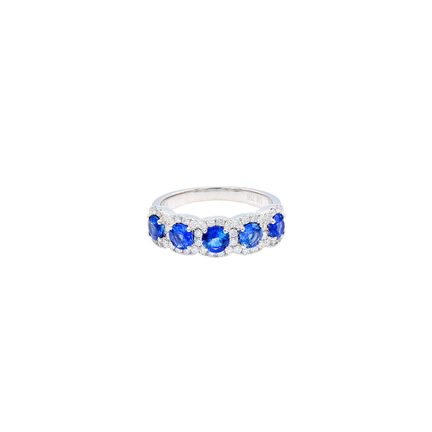 18 Karat White Gold 5 Stone Sapphire Ring