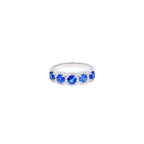 18 Karat White Gold 5 Stone Sapphire Ring