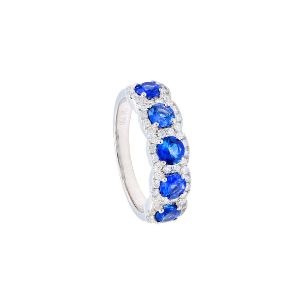 18 Karat White Gold 5 Stone Sapphire Ring