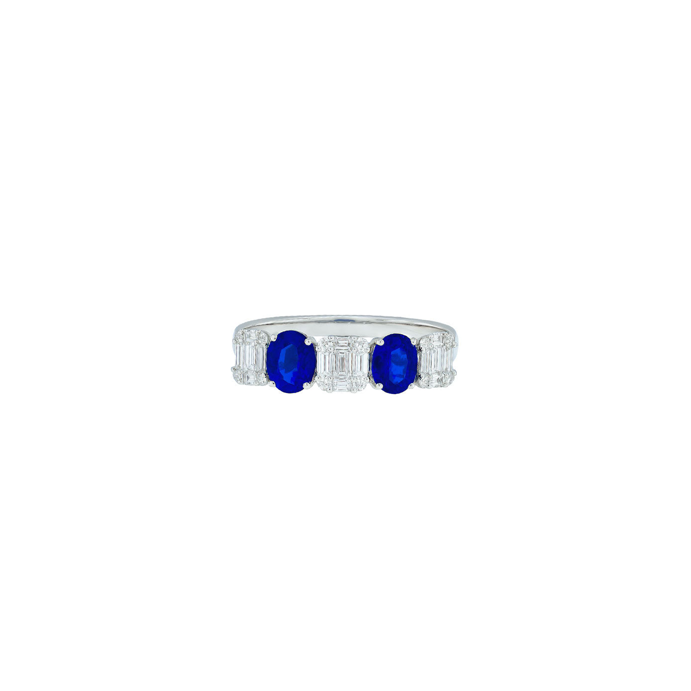 18 Karat White Gold 5 Stone Band With Blue Sapphires And Diamonds