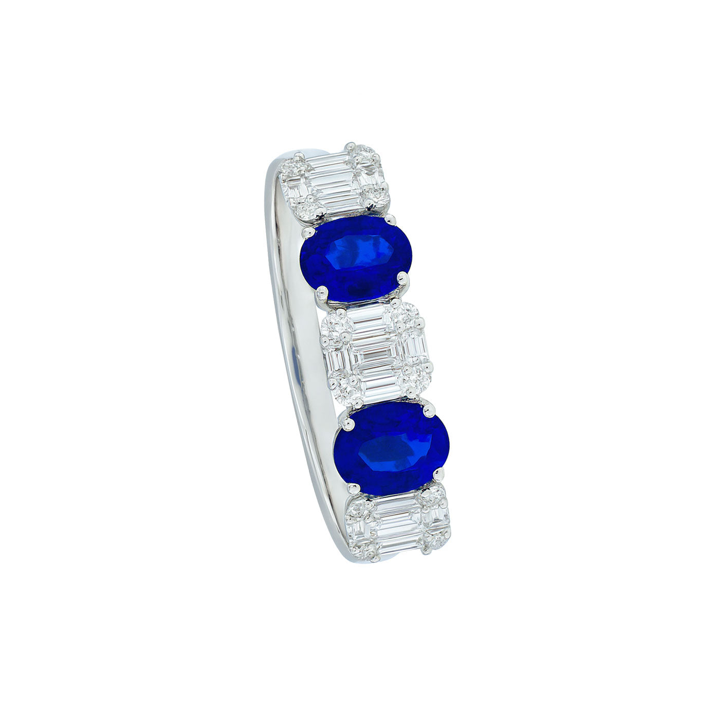 18 Karat White Gold 5 Stone Band With Blue Sapphires And Diamonds