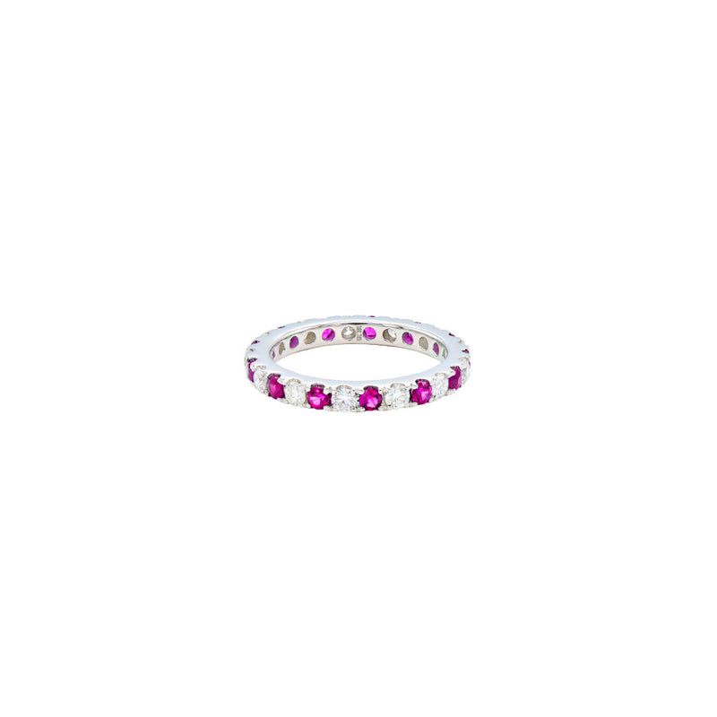 18 Karat White Gold Eternity Band with Pink Sapphires and Diamonds