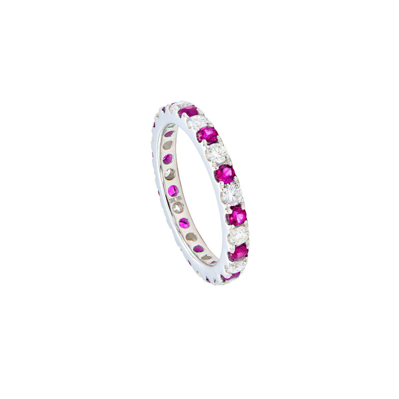 18 Karat White Gold Eternity Band with Pink Sapphires and Diamonds