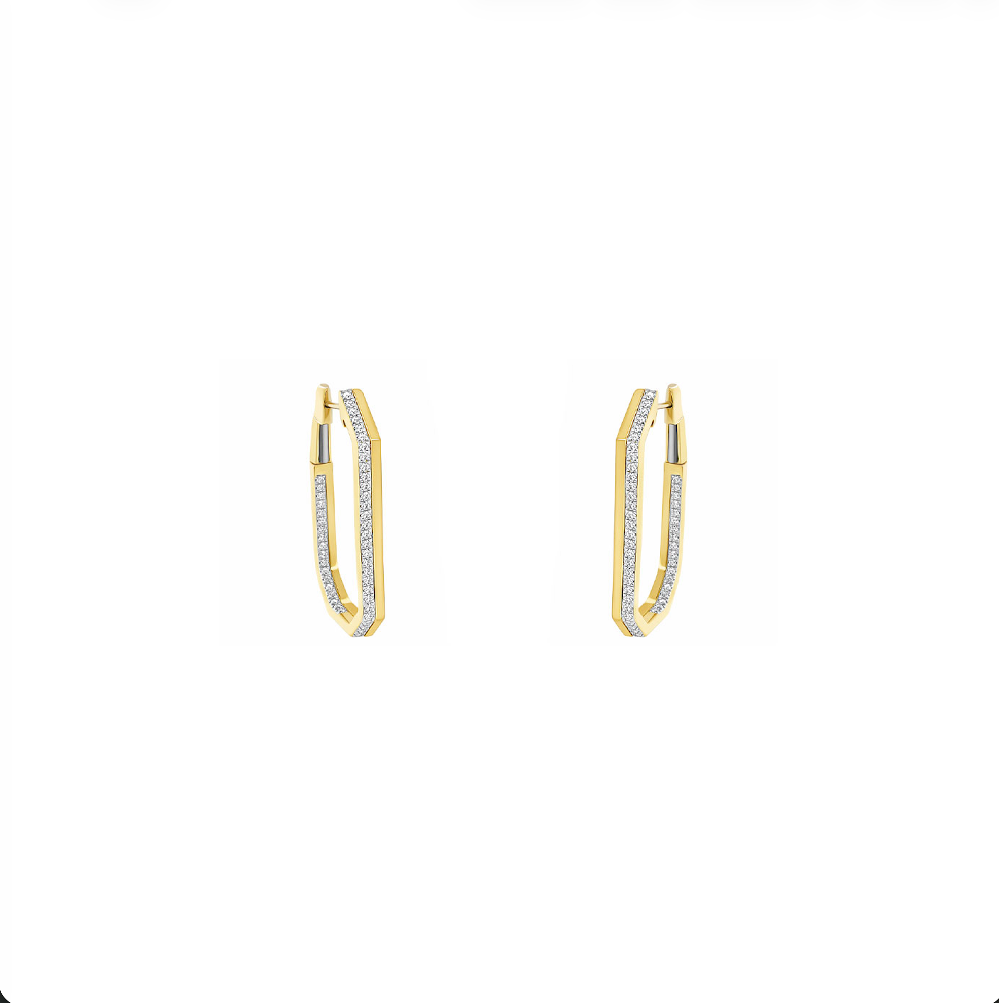 14 Karat Yellow Gold Rectangle Inside/Out Hoop Earrings with Diamonds