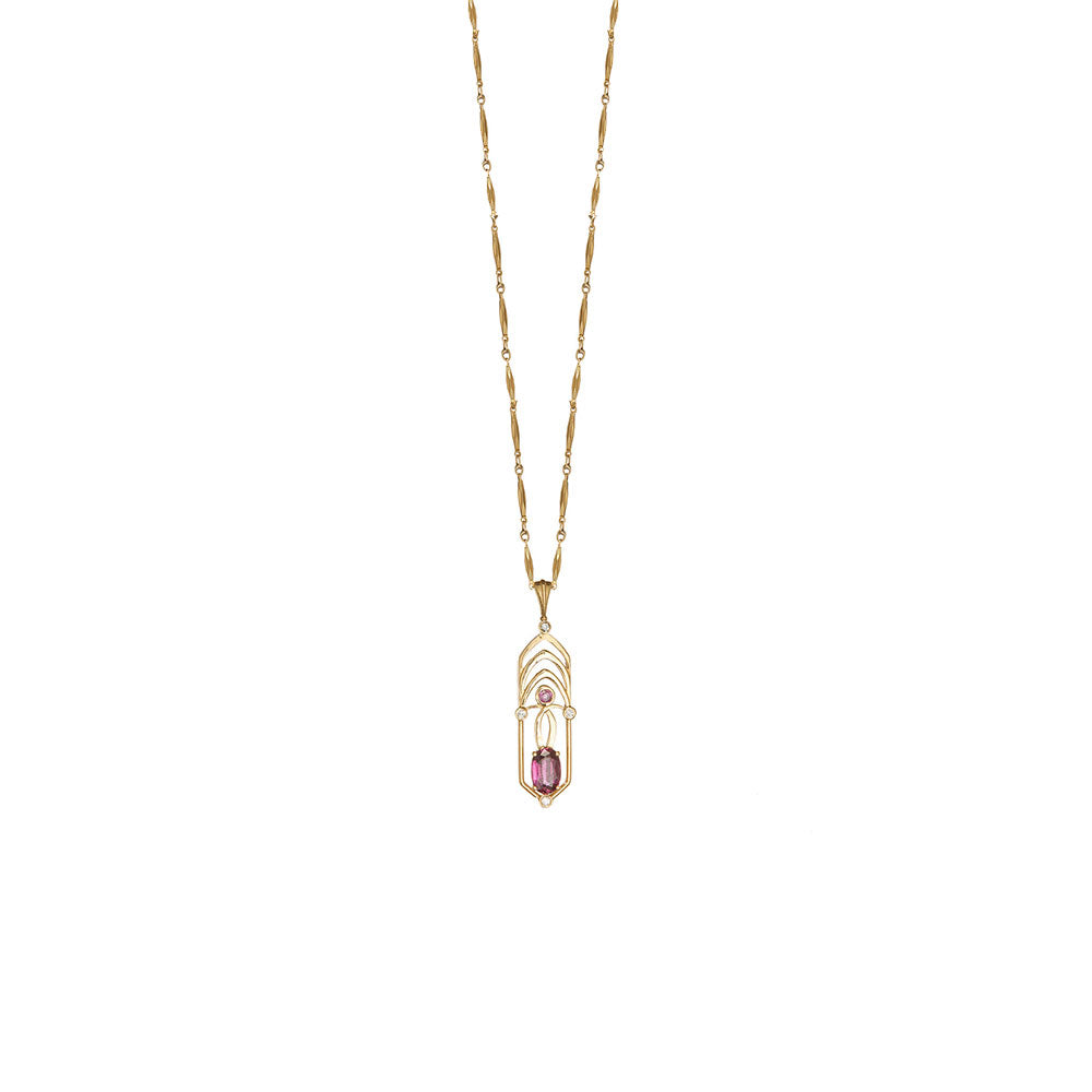 18 Karat Yellow Gold Art Deco Ruby Pendant