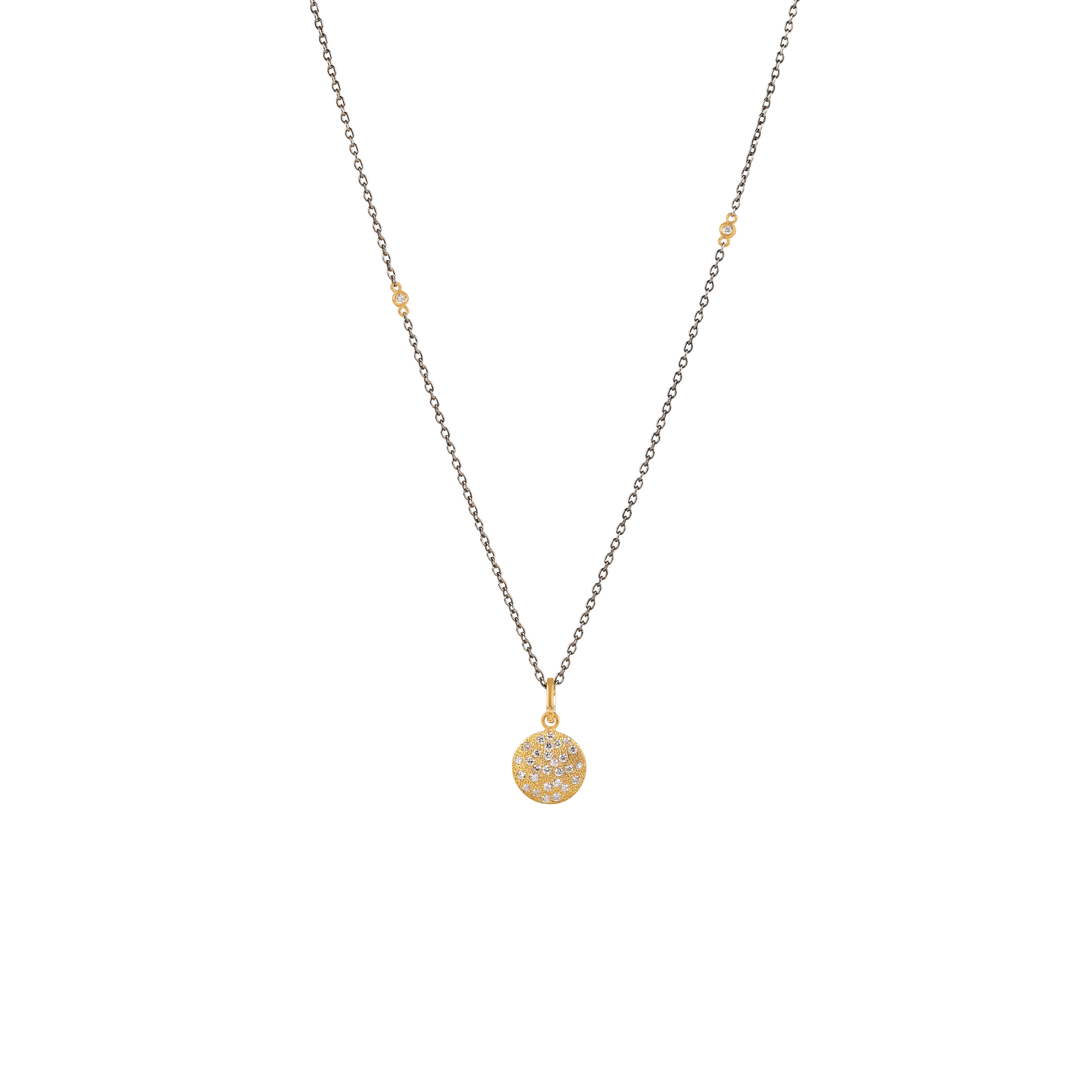14 Karat Yellow Gold VERA disc pendant with diamonds