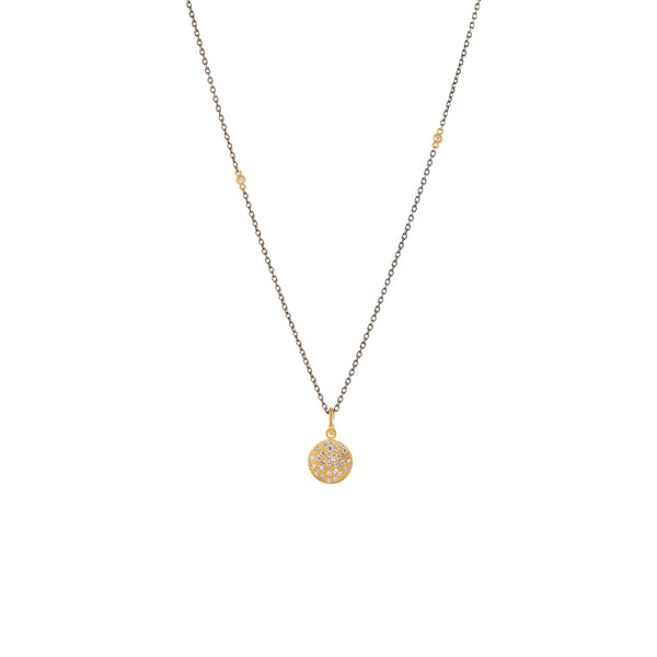 14 Karat Yellow Gold VERA disc pendant with diamonds