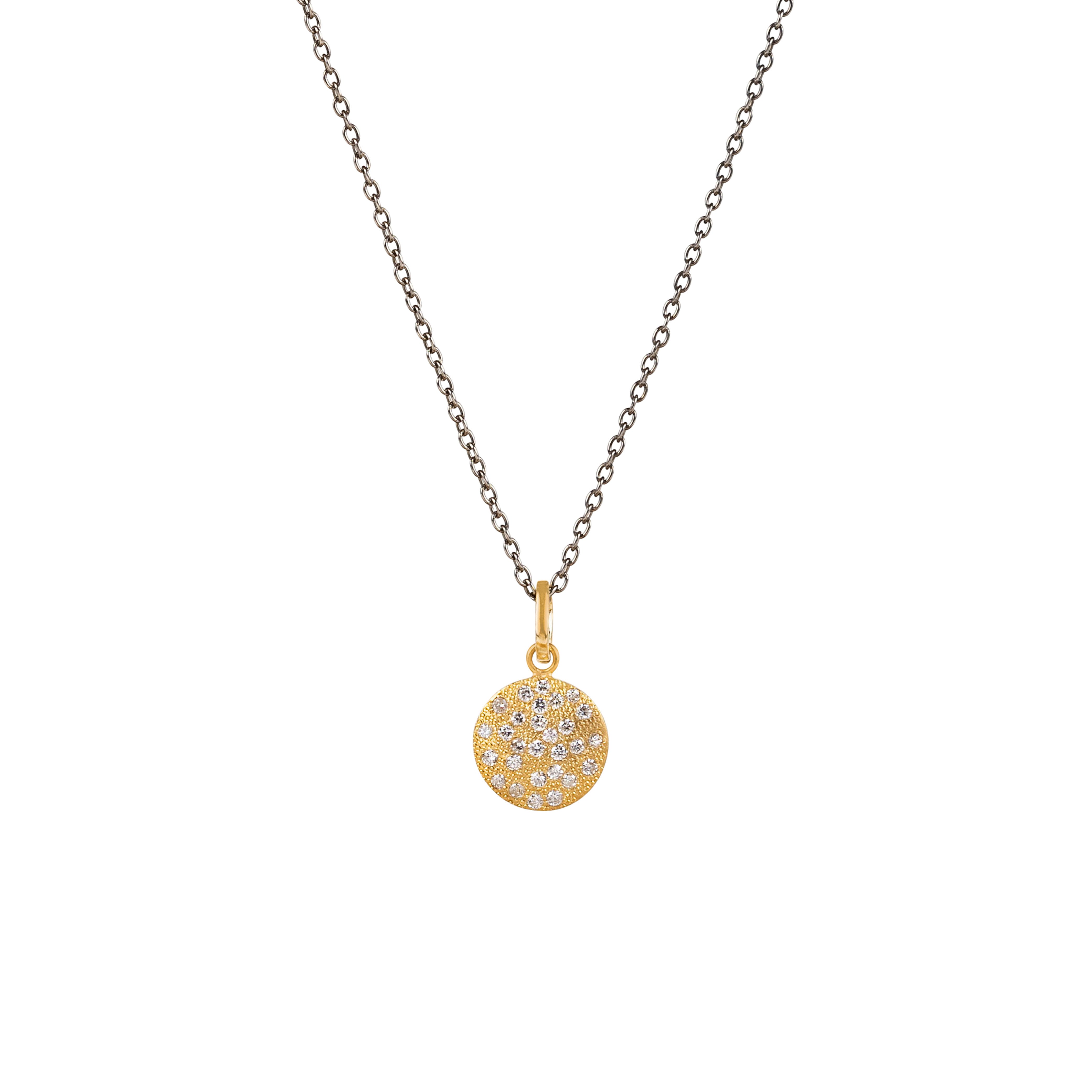 14 Karat Yellow Gold VERA disc pendant with diamonds
