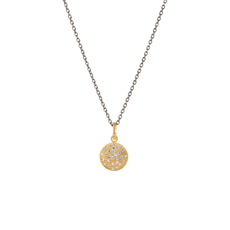 14 Karat Yellow Gold VERA disc pendant with diamonds