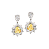 18 Karat White Gold drop earrings with Pear shape Fancy Yellow Diamond and white diamonds