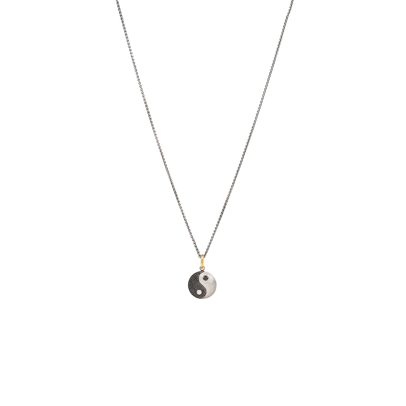 Sterling Silver YAN yin yang pendant with white and black diamond