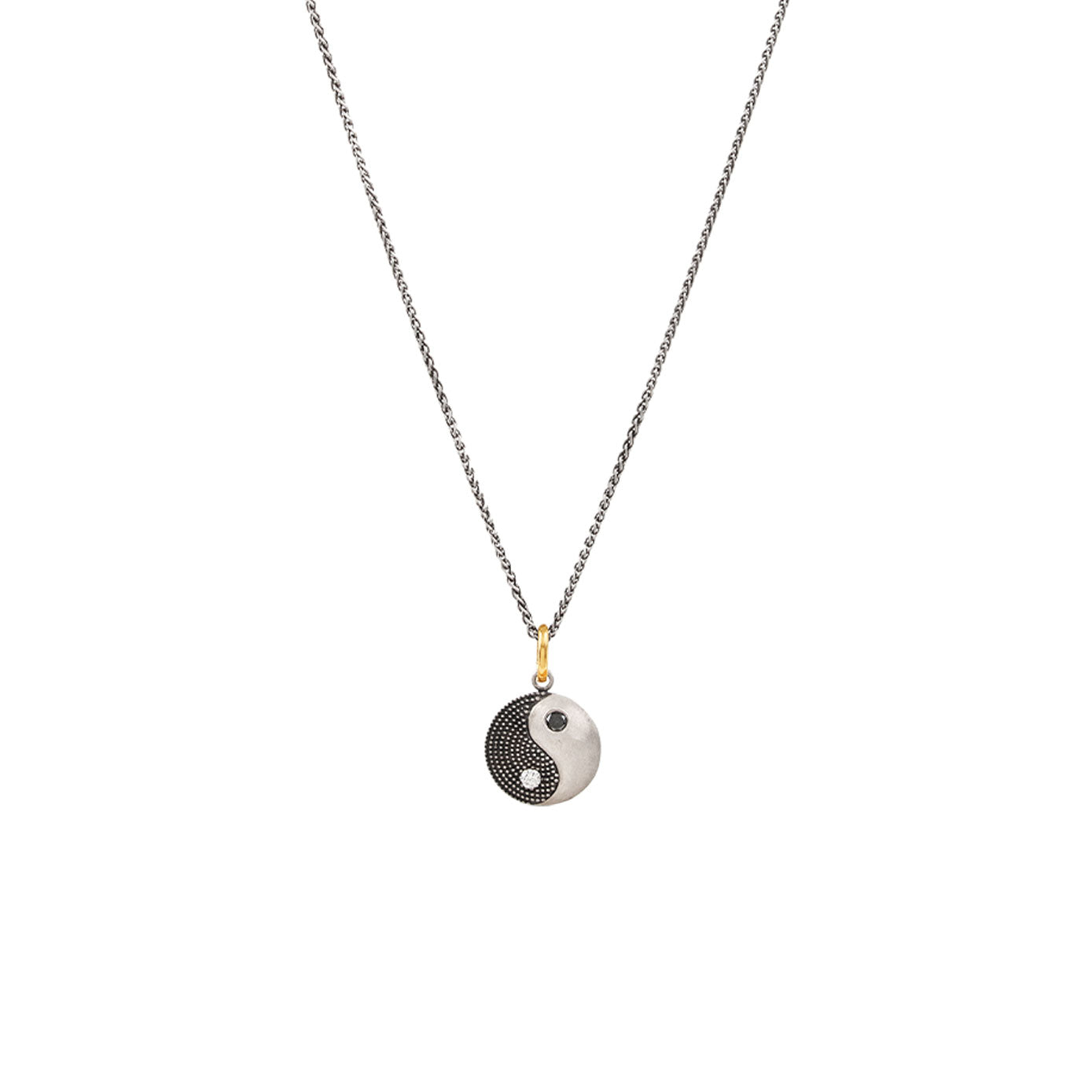 Sterling Silver YAN yin yang pendant with white and black diamond