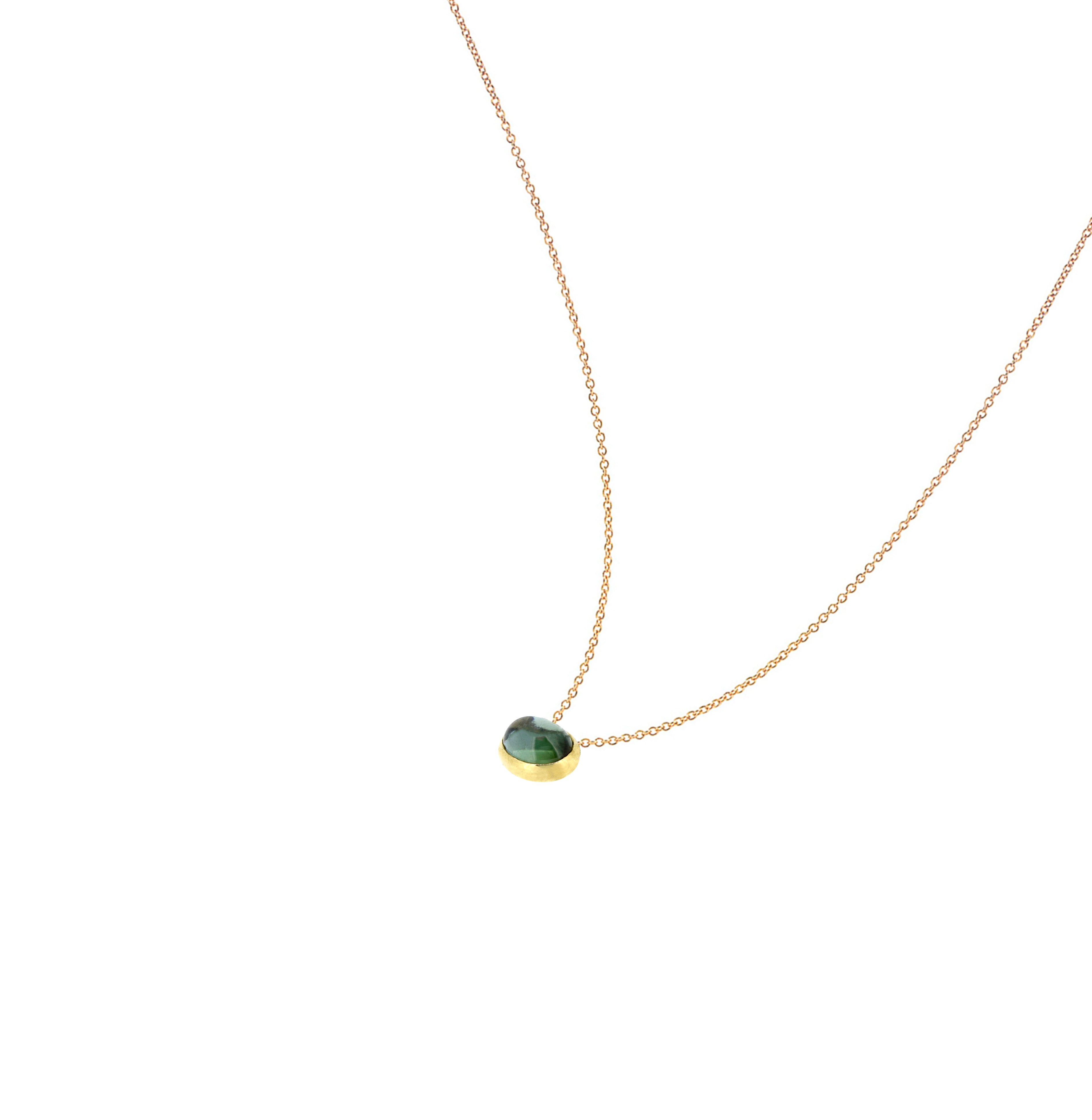 14 Karat Yellow Gold Bezel Necklace with Green Tourmaline