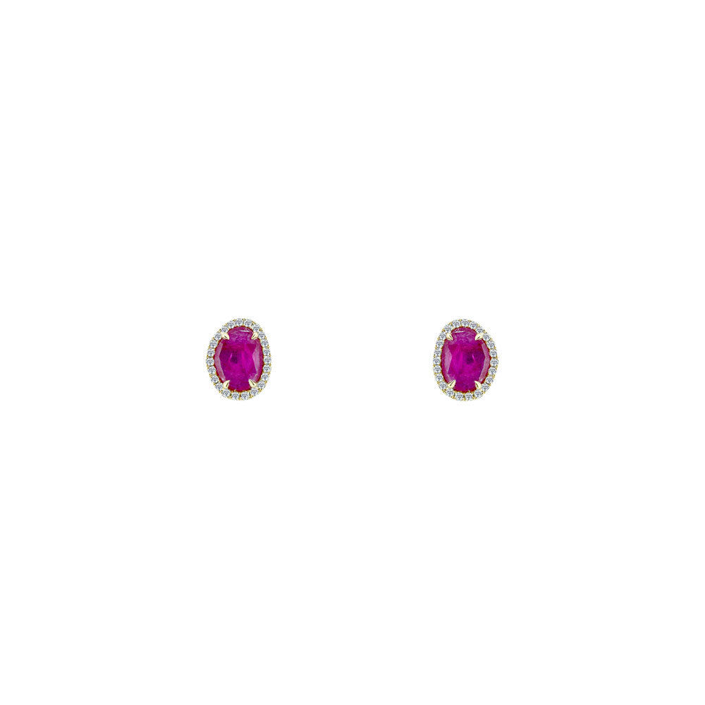 18 Karat Rose Gold Ruby Slice Studs