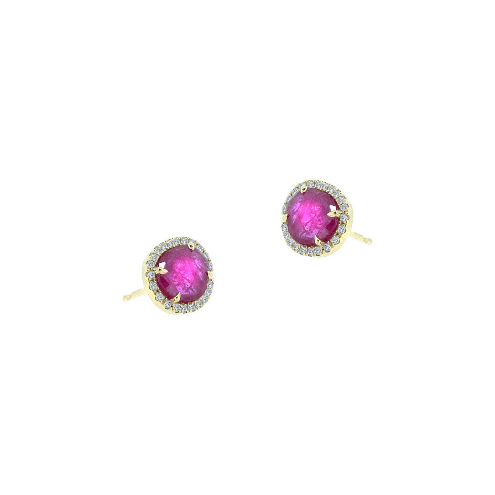 18 Karat Rose Gold Ruby Slice Studs