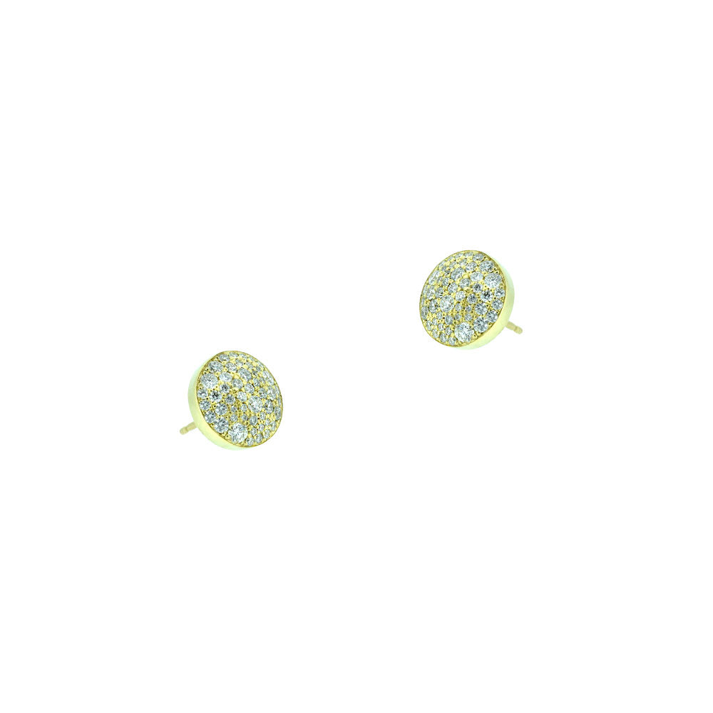 18 Karat Yellow Gold Button Diamond Studs