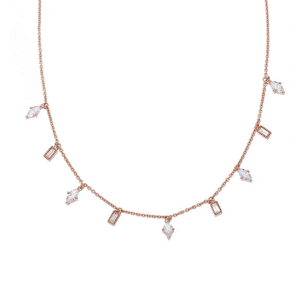 18 Karat Rosé Gold Lluvia necklace with Marquise and Baguette Diamonds
