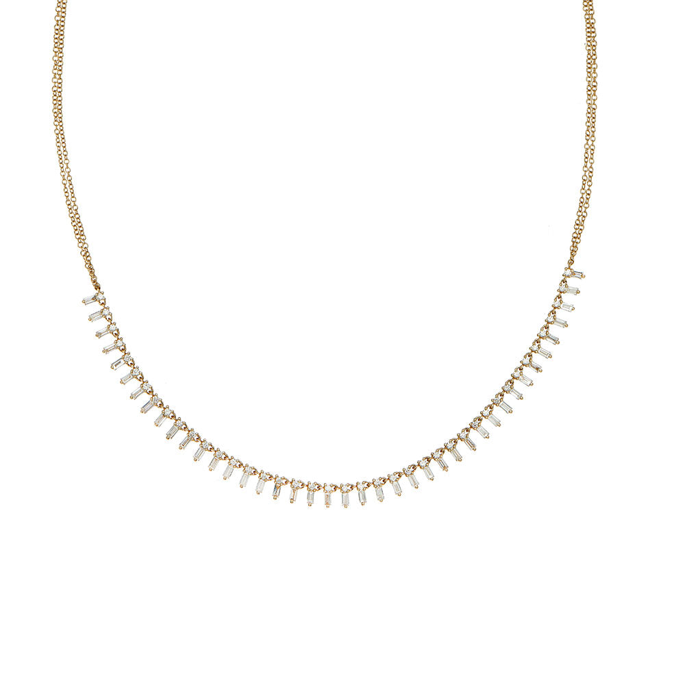 18 Karat Yellow Gold Zeena necklace with White Diamond Baguettes