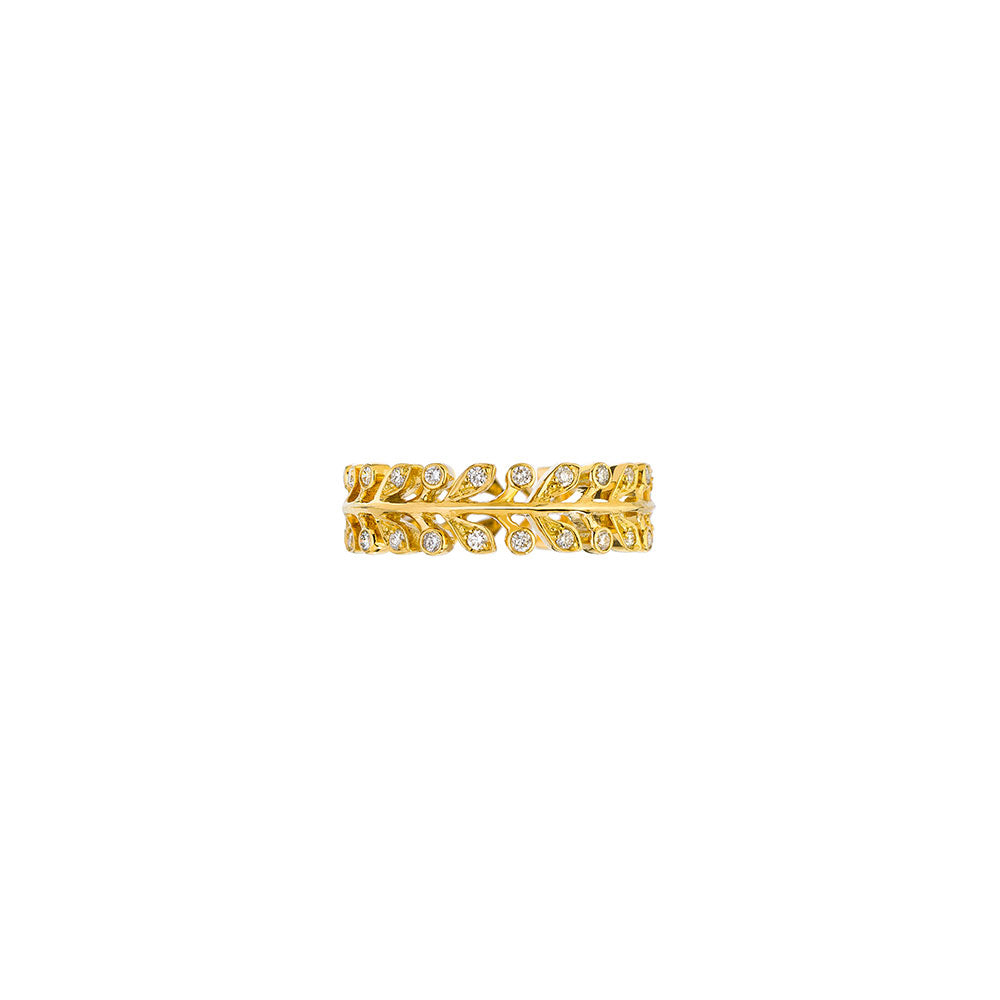 18 Karat Yellow Gold Diamond LAUREL leaf band