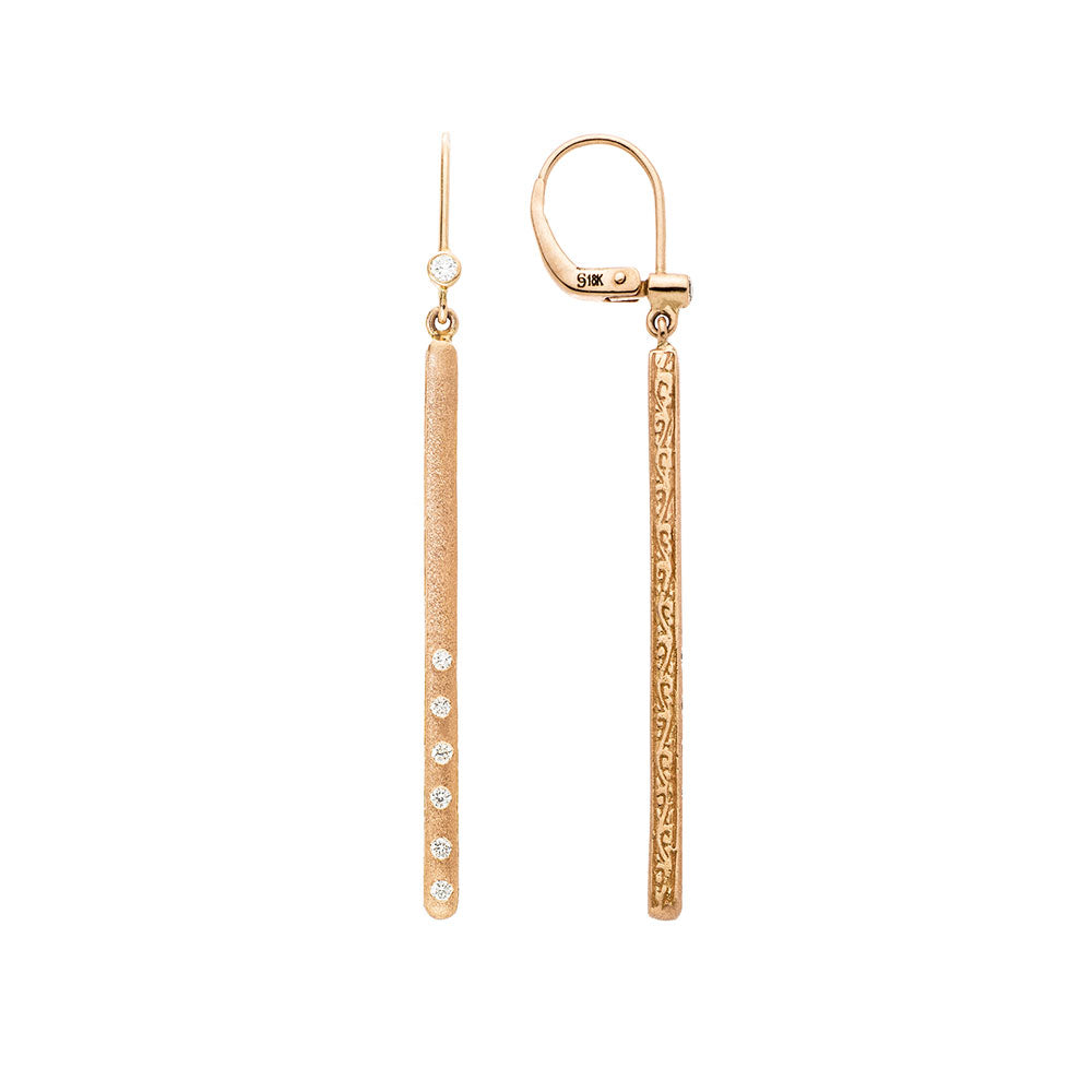 18 Karat Brushed Rose Gold Diamond Dunes Bar Earring