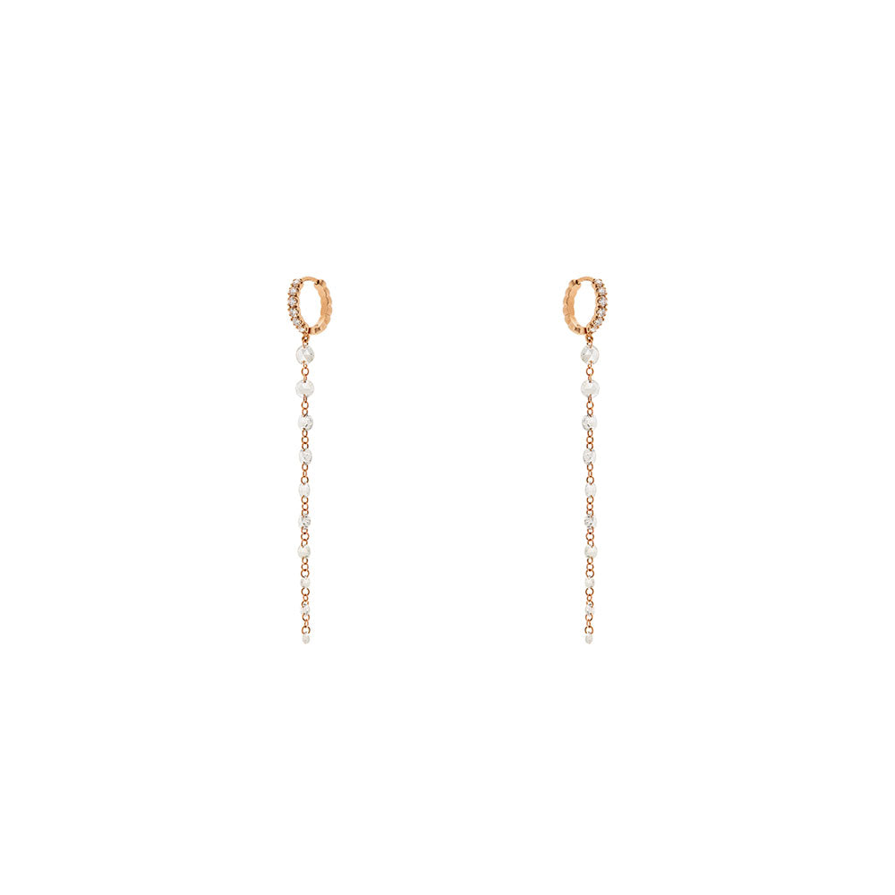 18 Karat Rosé Gold CIEN linnear drop earrings with white Diamond Rose Cut Diamonds