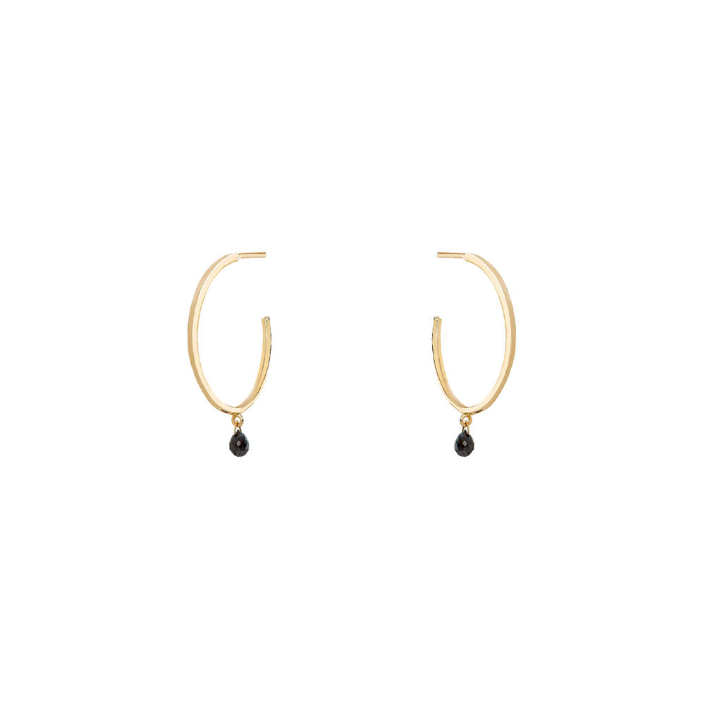 18 Karat Yellow Gold ADELINE hoops with 2 Black Diamonds Briolette