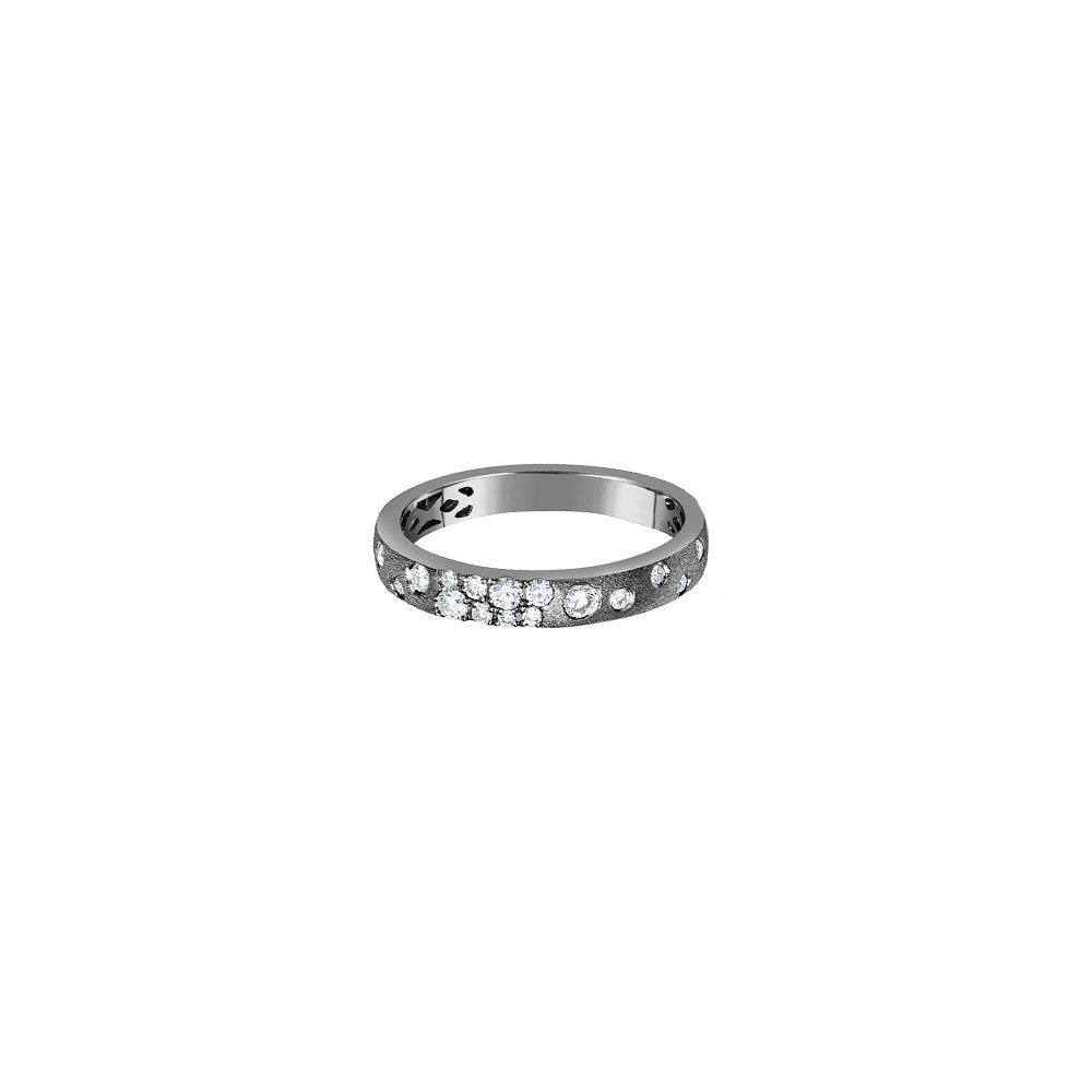 14 Karat White Gold with Black Rhodium Confetti Band with Sprinkled Round Diamonds