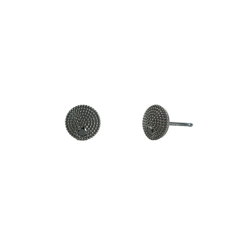 Sterling Silver Black Rhodium ADIE Textured Disc Earrings