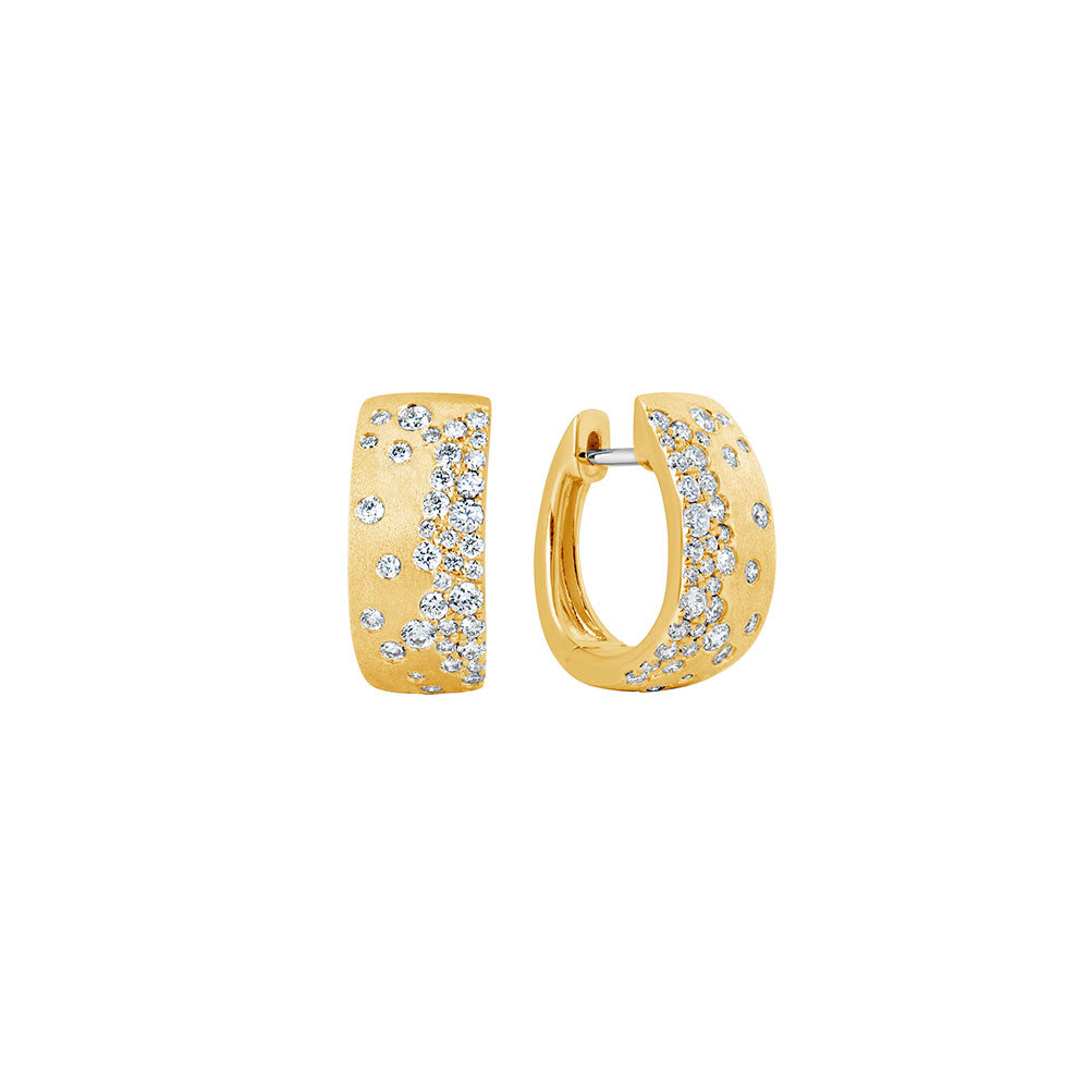 14 Karat Yellow Gold Matte' Oval Wide Hoop with White Flush Set Diamonds