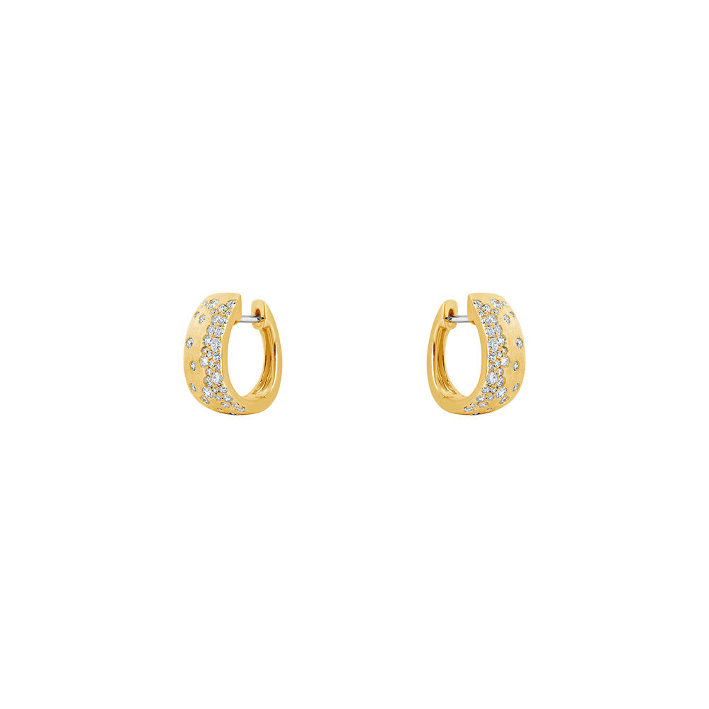 14 Karat Yellow Gold Matte' Oval Wide Hoop with White Flush Set Diamonds