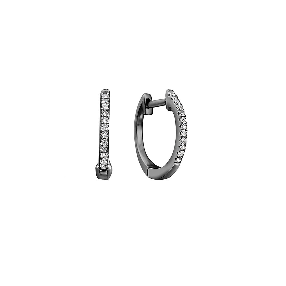 14 Karat White Gold Black Rhodium Huggy with White Diamonds