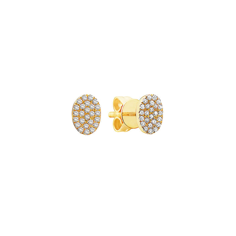 14 Karat Yellow Gold Oval Stud Earrings with White Diamonds